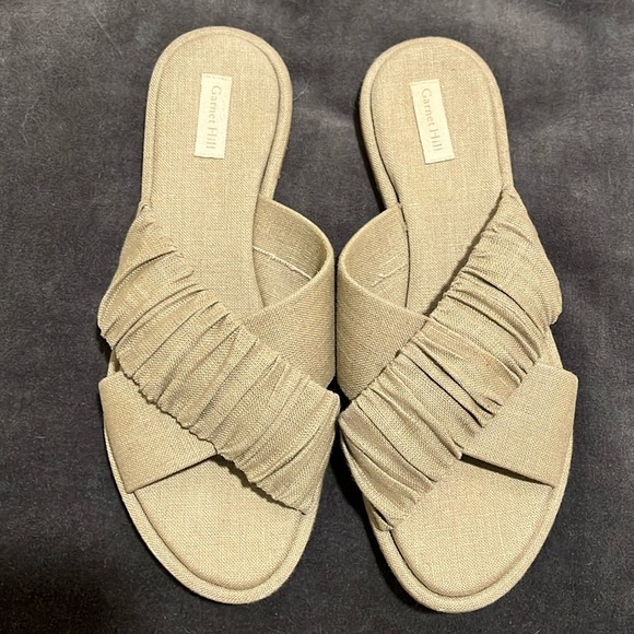 Garnet Hill Linen Crossover Slides - Picture 1 of 5